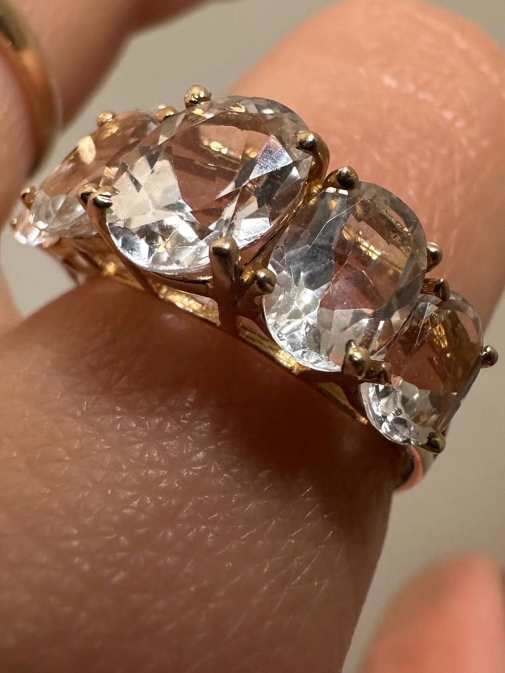 10K Solid Gold Ring with White Topaz - Elegant Women's Jewelry